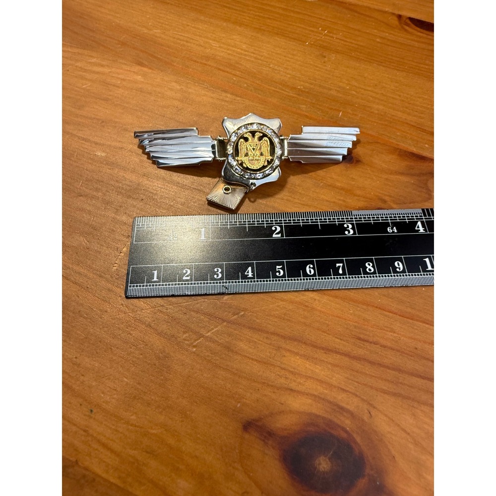 Vintage Masonic 32nd Degree Scottish Rite Hondo Collar Clip Rhinestone Eagle